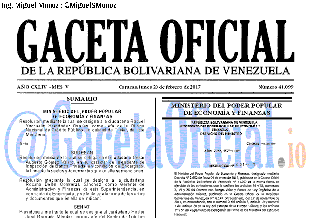 Gaceta Oficial 41099 del 20 febrero 2017