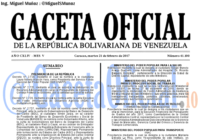 Gaceta Oficial 41100 del 21 febrero 2017