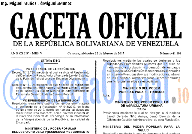 Gaceta Oficial 41101 del 22 febrero 2017
