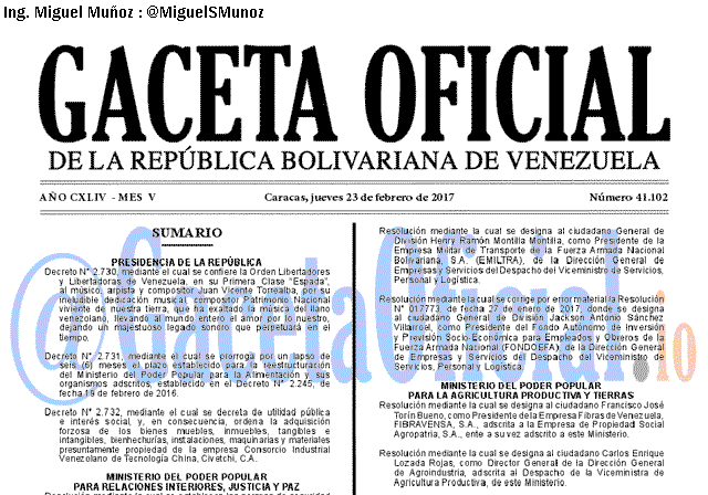 Gaceta Oficial 41102 del 23 febrero 2017