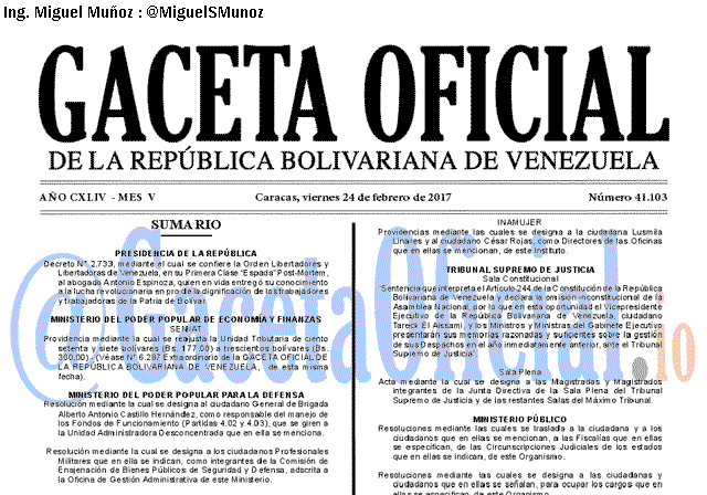Gaceta Oficial 41103 del 24 Febrero 2017