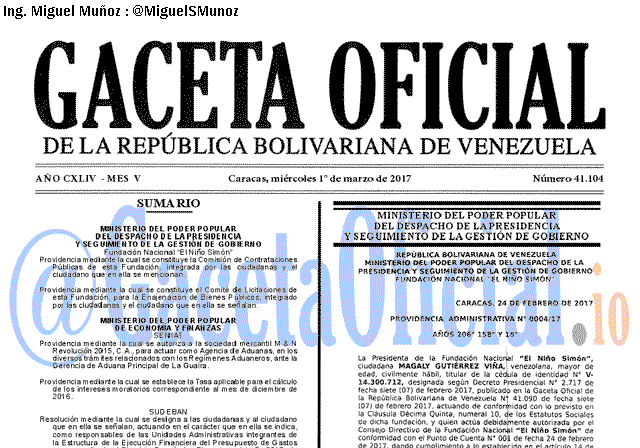 Gaceta Oficial 41104 del 1 marzo 2017