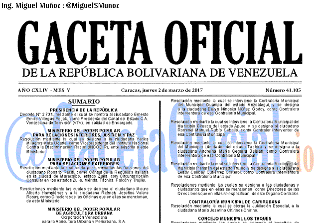 Gaceta Oficial 41105 del 2 marzo 2017