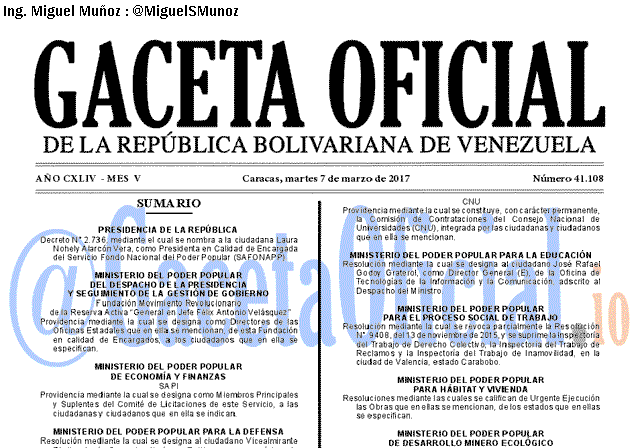 Gaceta Oficial 41108 del 7 marzo 2017 Gaceta Oficial 41108 del 7 marzo 2017