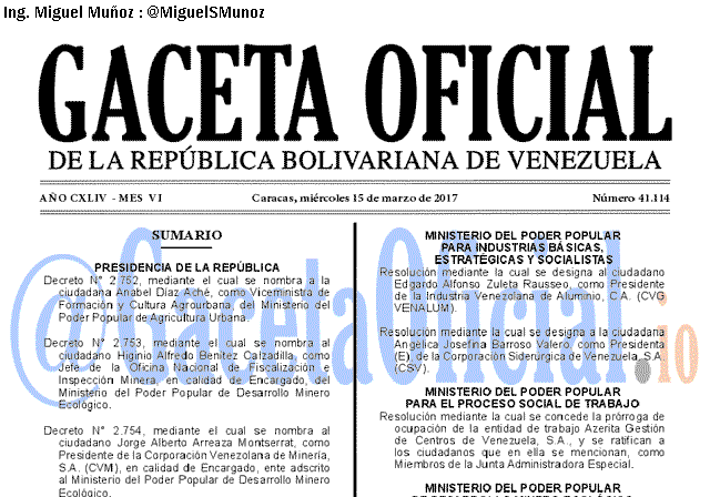 Gaceta Oficial 41114 del 15 marzo 2017