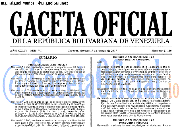 Gaceta Oficial 41116 del 16 marzo 2017