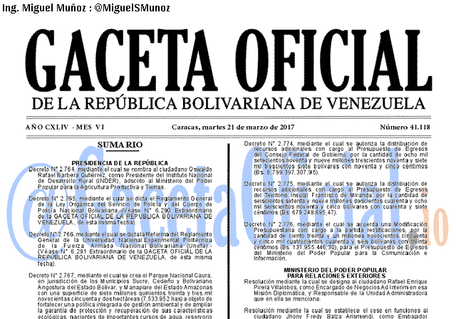 Gaceta Oficial 41118 del 21 marzo 2017