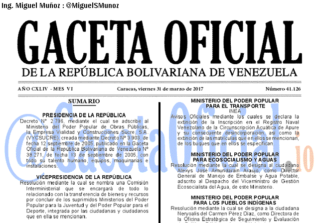 Gaceta Oficial 41126 del 31 marzo 2017