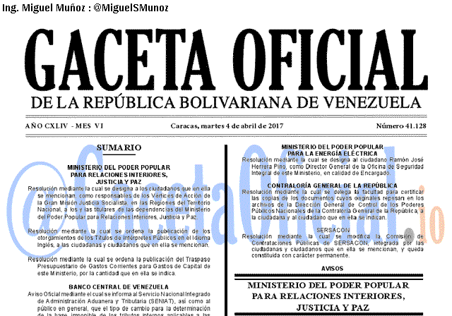 Gaceta Oficial 41128 del 4 abril 2017
