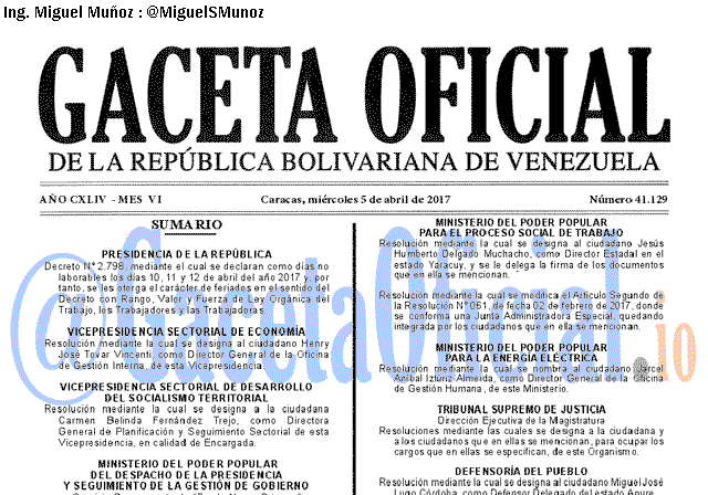 Gaceta Oficial 41129 del 5 abril 2017 Gaceta Oficial 41129 del 5 abril 2017