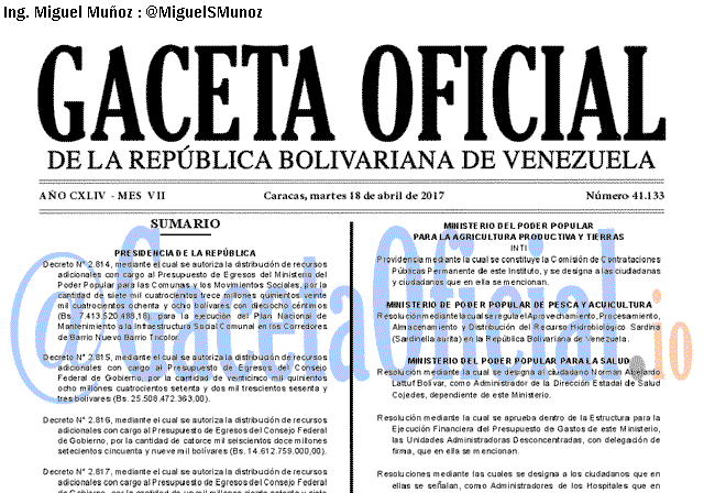 Gaceta Oficial 41133 del 18 abril 2017