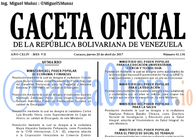 Gaceta Oficial 41134 del 20 abril 2017