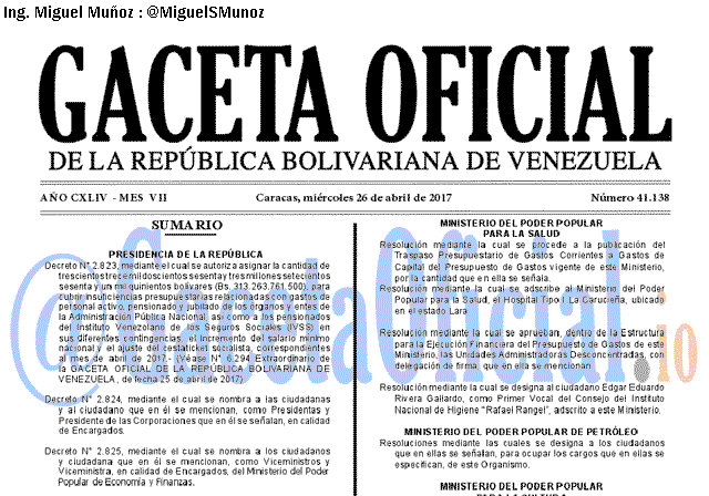 Gaceta Oficial 41138 del 26 abril 2017