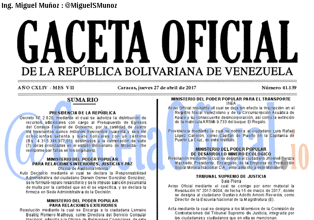 Gaceta Oficial 41139 del 27 abril 2017