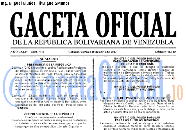 Gaceta Oficial 41140 del 28 abril 2017
