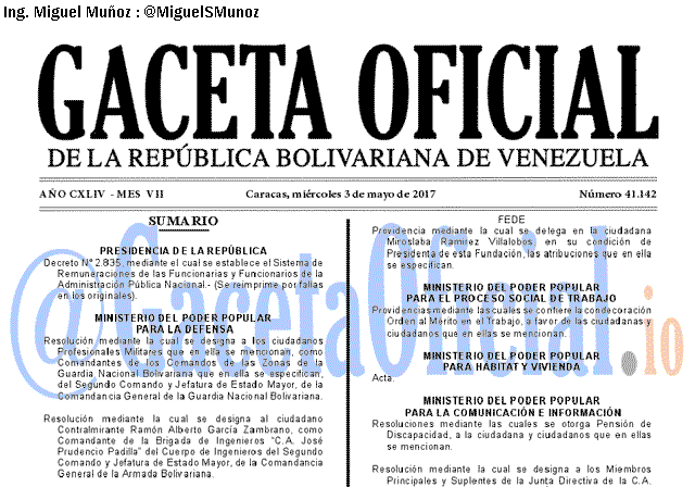 Gaceta Oficial 41142 del 3 mayo 2017