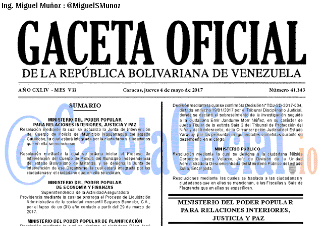 Gaceta Oficial 41143 del 4 mayo 2017