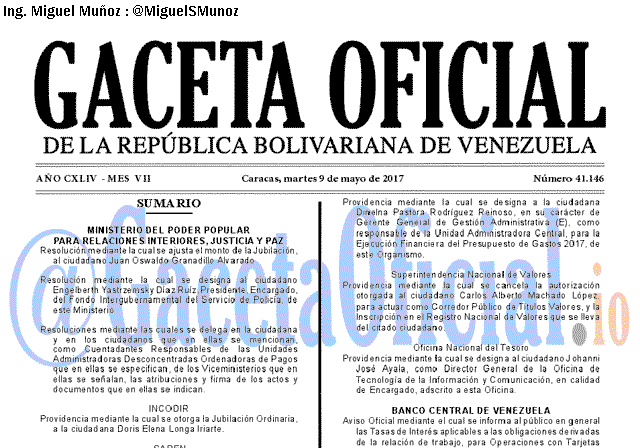 Gaceta Oficial 41146 del 9 mayo 2017
