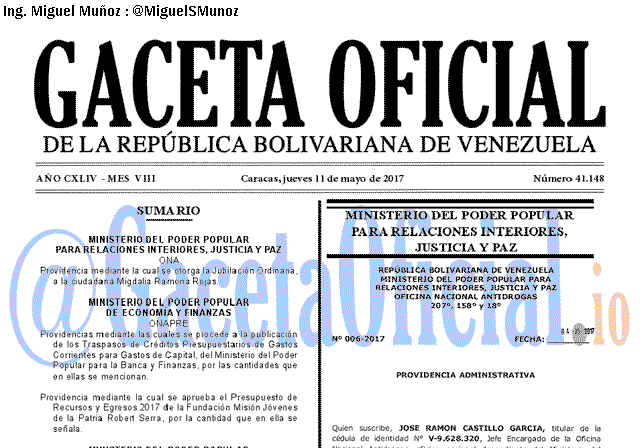 Gaceta Oficial 41148 del 11 mayo 2017