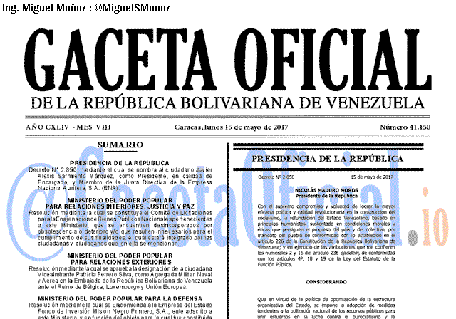 Gaceta Oficial 41150 del 15 mayo 2017