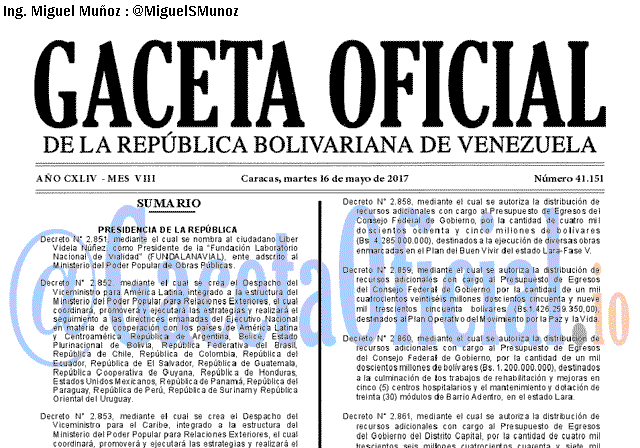 Gaceta Oficial 41151 del 16 mayo 2017