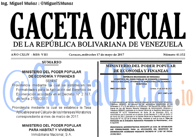 Gaceta Oficial 41152 del 17 mayo 2017