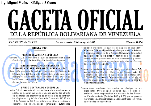 Gaceta Oficial 41156 del 23 mayo 2017
