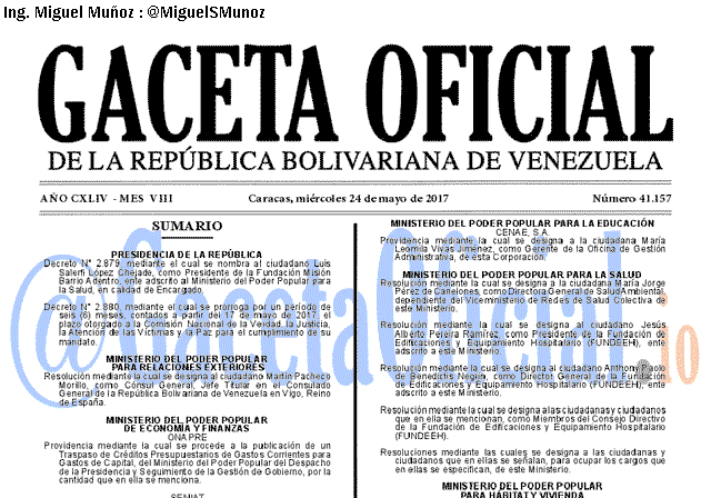 Gaceta Oficial 41157 del 24 mayo 2017
