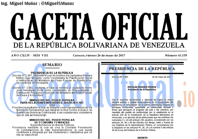 Gaceta Oficial 41159 del 26 mayo 2017