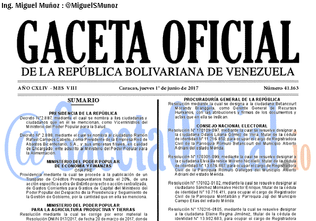 Gaceta Oficial 41163 del 1 junio 2017