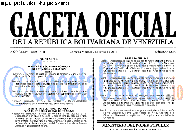 Gaceta Oficial 41164 del 2 junio 2017