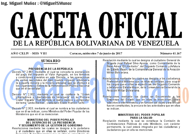 Gaceta Oficial 41167 del 7 junio 2017