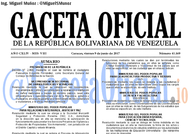 Gaceta Oficial 41169 del 9 junio 2017