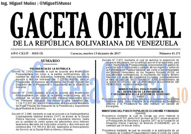 Gaceta Oficial 41171 del 13 junio 2017