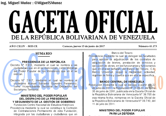 Gaceta Oficial 41173 del 15 junio 2017