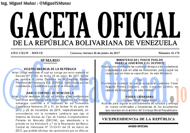 Gaceta Oficial 41174 del 16 junio 2017