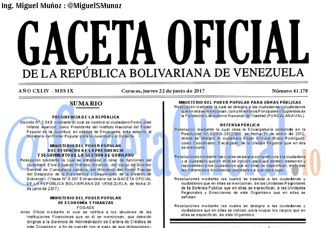 Gaceta Oficial 41178 del 22 junio 2017