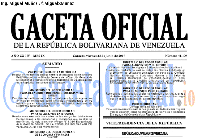 Gaceta Oficial 41179 del 23 junio 2017