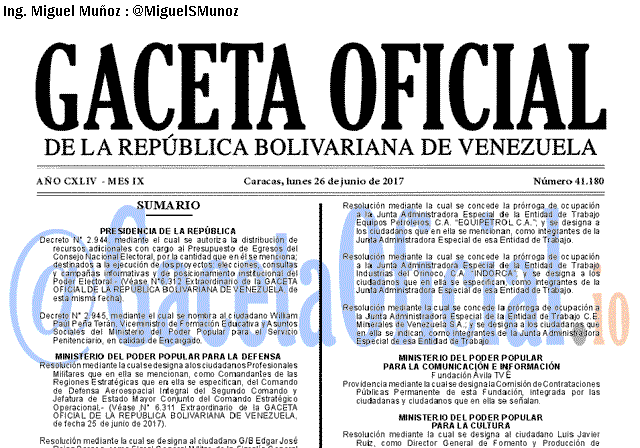 Gaceta Oficial 41180 del 26 junio 2017