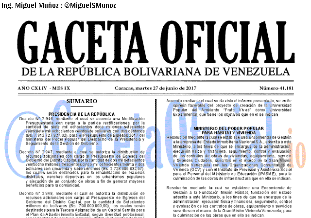 Gaceta Oficial 41181 del 27 junio 2017