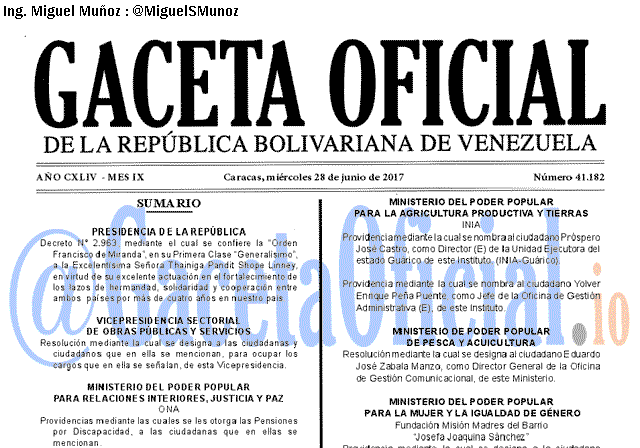 Gaceta Oficial 41182 del 28 junio 2017