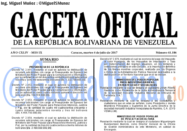 Gaceta Oficial 41186 del 4 julio 2017