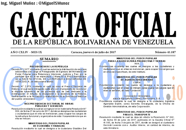 Gaceta Oficial 41187 del 6 julio 2017