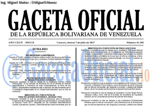 Gaceta Oficial 41188 del 7 julio 2017
