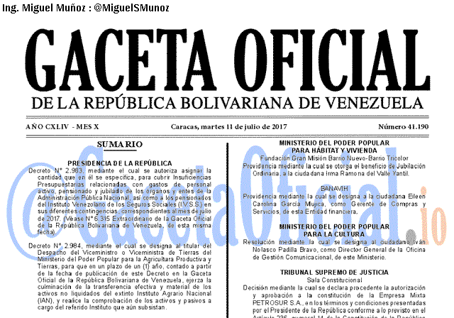 Gaceta Oficial 41190 del 11 julio 2017