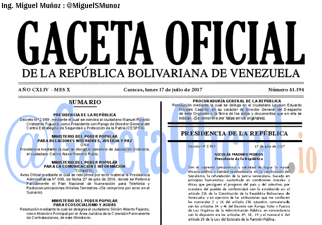 Gaceta Oficial 41194 del 17 julio 2017
