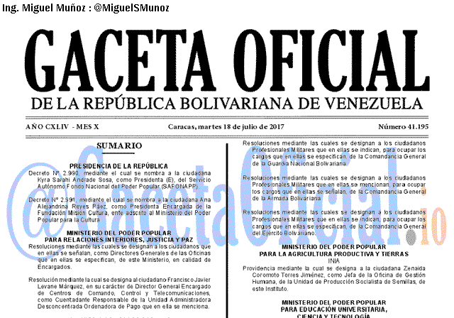 Gaceta Oficial 41195 del 18 julio 2017
