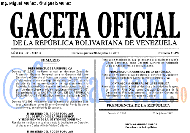 Gaceta Oficial 41197 del 20 julio 2017