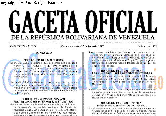 Gaceta Oficial 41199 del 25 julio 2017