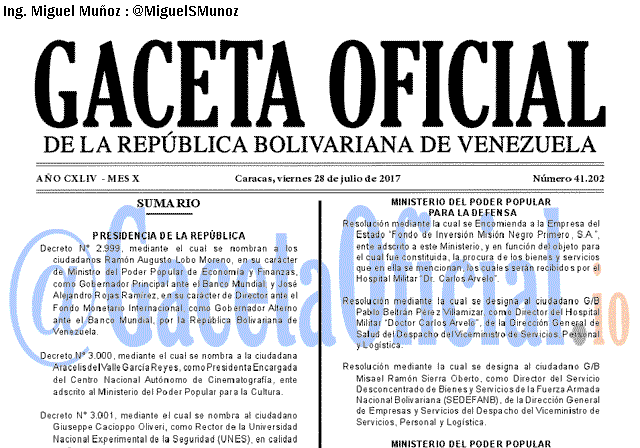 Gaceta Oficial 41202 del 28 julio 2017